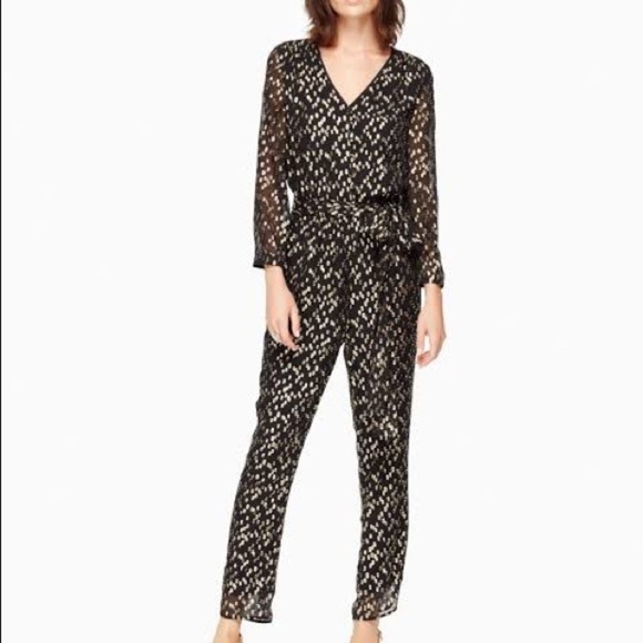 NEW! Kate Spade New York Glitter Silk Metallic Clipped Dot Jumpsuit. 0.